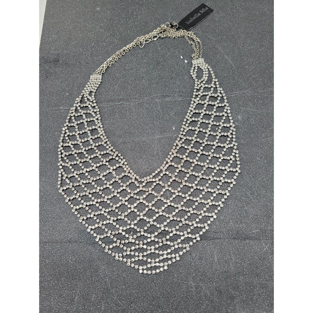 NWT Rhinestone Silvertone Bib Necklace Isabella Mia New Sparkle Formal Evening